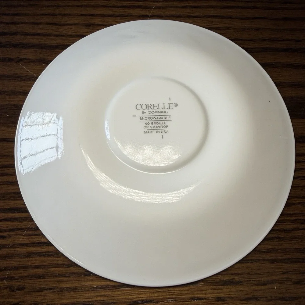 Vintage Corelle Callaway Ivy White Swirl Green‎ Rimmed Saucer Plates Set Of 6